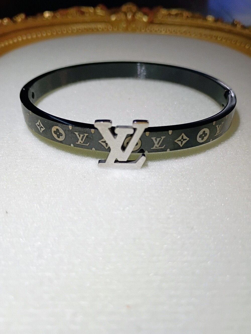 New Black and Silver Monogram Bangle Bracelet